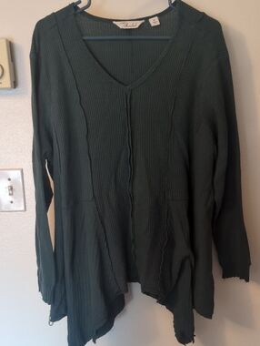 Caffe Marrakesh 2X V-Neck Long Sleeve Tunic with Asymmetrical Hem